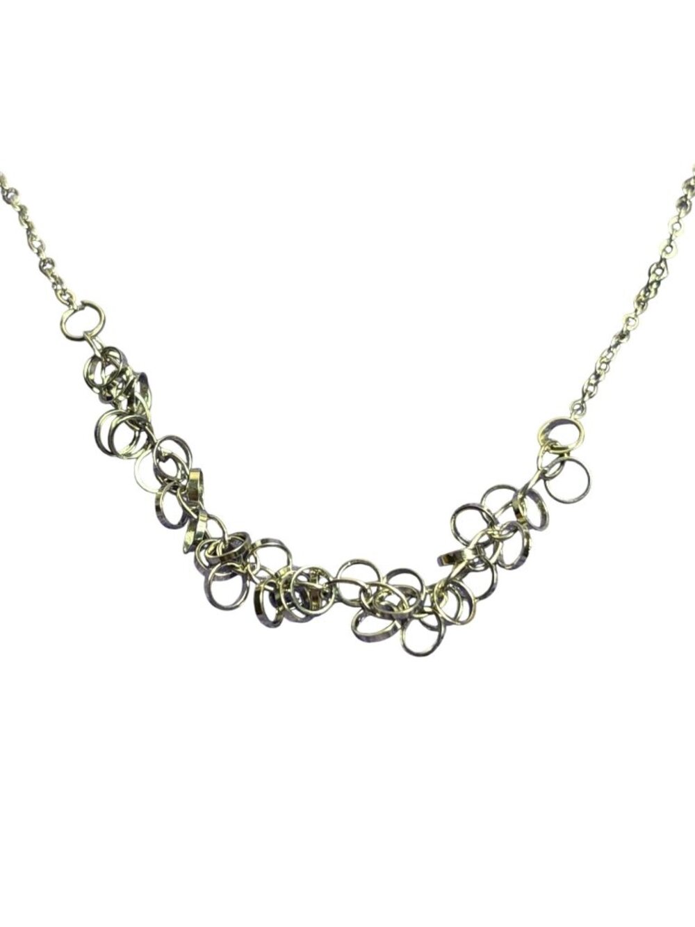 Silvertone Chain Link Cluster Necklace Lobster Clasp 13 - 17 inches Long